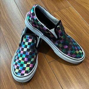 Gently used, Unisex Vans Mettalic Multicolor Checkered Slip-On Sneakers